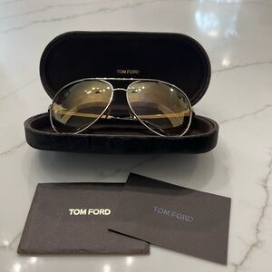 Tom Ford Charles TF35 28H Gold Aviator Metal Sunglasses 62-12-130